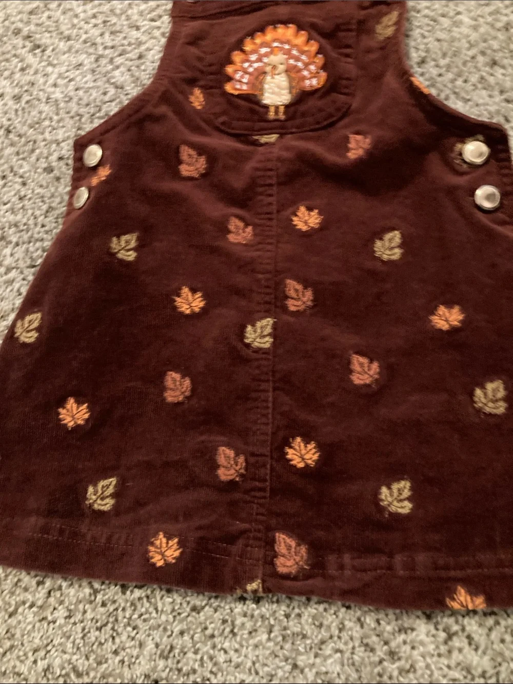 98% Cotton, Corduroy Overall Thanksgiving Dress with Autumn Embroidery